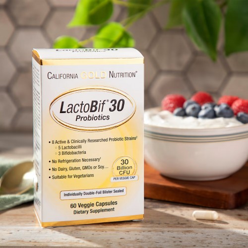 California Gold Nutrition, LactoBif, пробиотики, 30 млрд КОЕ, 60 вегетарианских капсул California Gold Nutrition, LactoBif, пробиотики, 30 млрд КОЕ, 60 вегетарианских капсул
